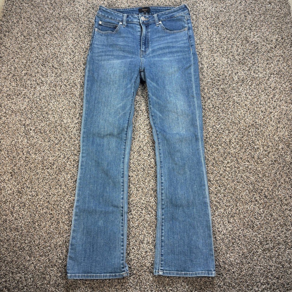 Quince Stretch High Rise Women's 27 Kick Flare Jeans Medium Wash Organic Cotton